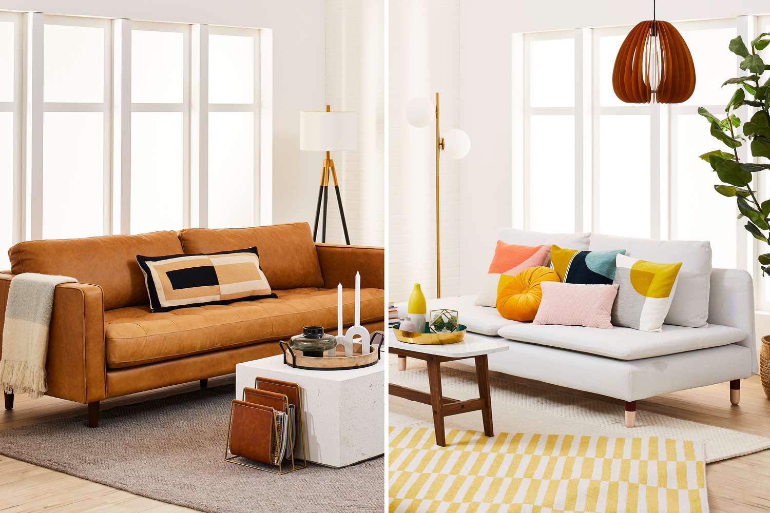 Imagen de pantalla dividida que muestra las diferencias entre la decoración moderna y la contemporánea