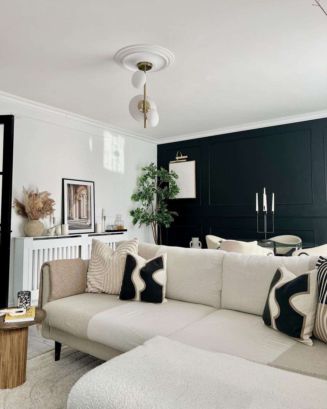 ideas para paneles de pared de salon en blanco y negro