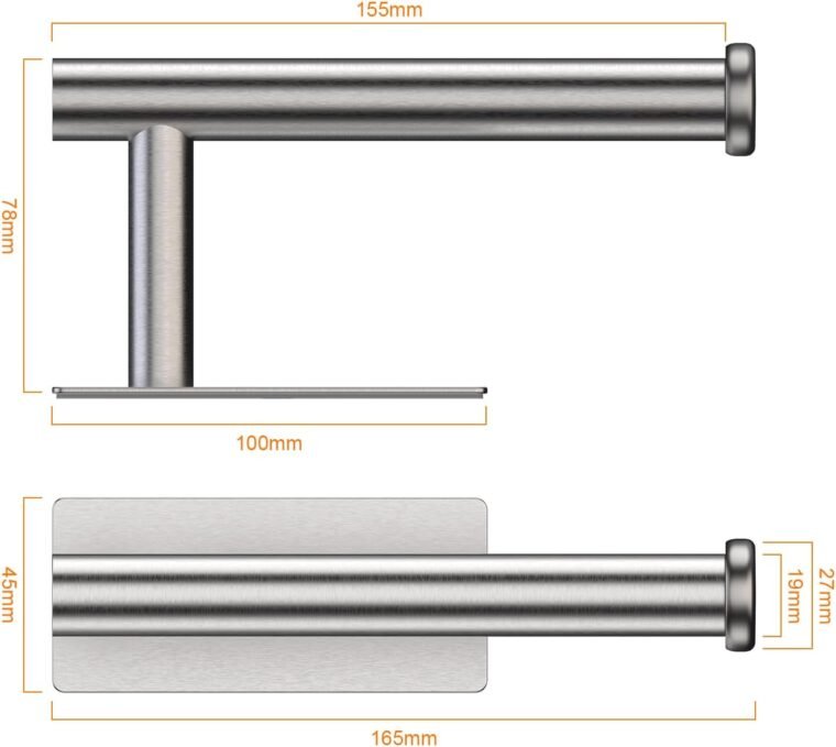 Ibergrif MK34052 Portarrollos Baño Autoadhesivo, Soporte Colgador, Acero Inoxidable, Redondo, Cepillado - Imagen 2