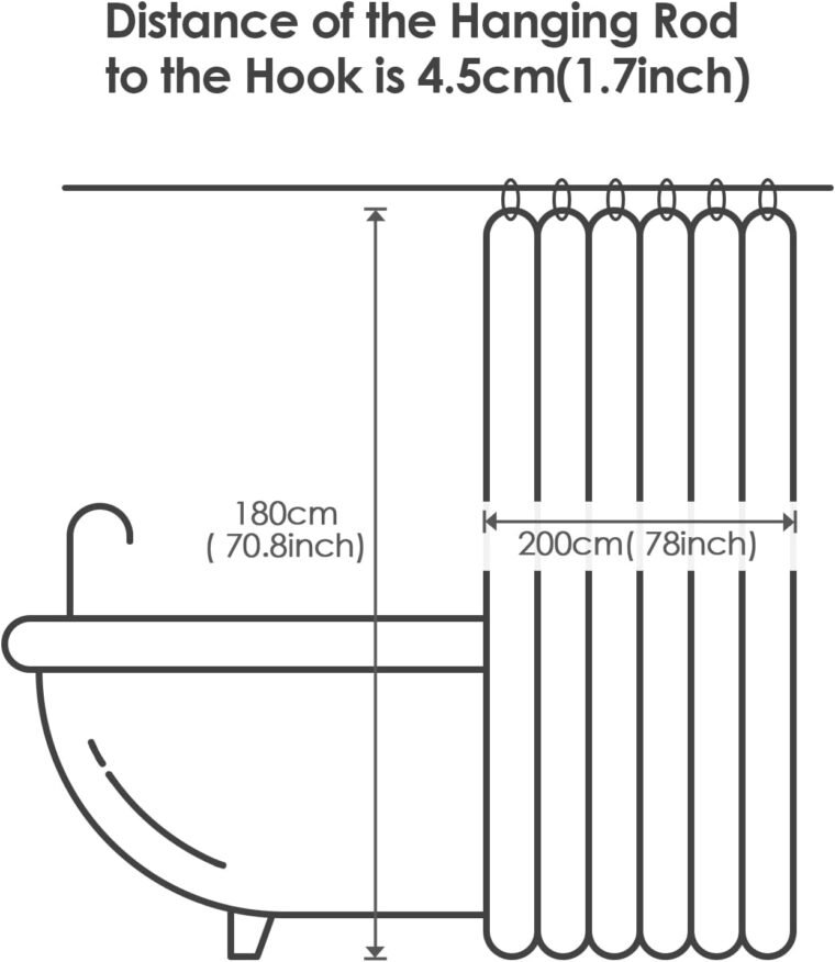 Vinabo Cortina de Ducha 180 x 200 cm, Cortinas Baño Tela Impermeable Antimoho con 12 Ganchos PEVA, Cortina Ducha para Baño, Bañera - Imagen 7