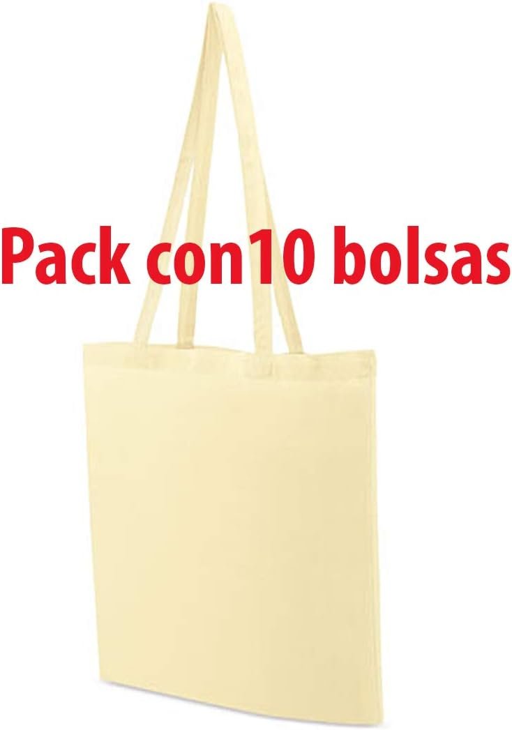 10 x Bolsa algodón natural 41 x 37 cm. Asas largas