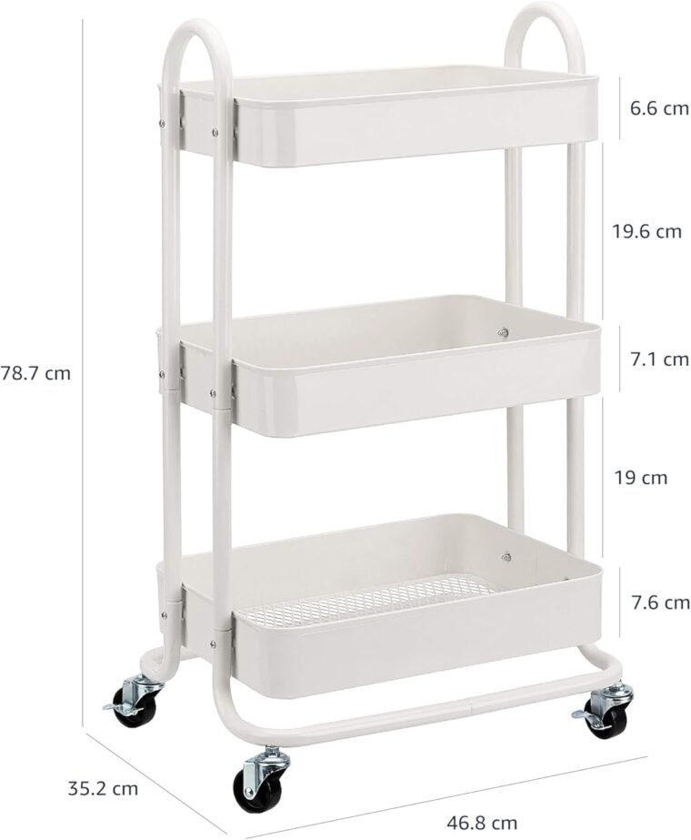 Amazon Basics - Carrito de cocina o multiuso de tres niveles con ruedas en blanco - Imagen 8