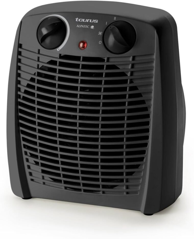 Taurus Alpatec New Gobi - Calefactor, 2000W, 2 intensidades, función ventilador, termostato regulable, protector térmico de seguridad, piloto luminoso, asa de transporte, hasta 20m2, negro