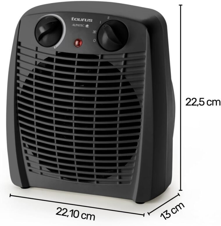 Taurus Alpatec New Gobi - Calefactor, 2000W, 2 intensidades, función ventilador, termostato regulable, protector térmico de seguridad, piloto luminoso, asa de transporte, hasta 20m2, negro - Imagen 7