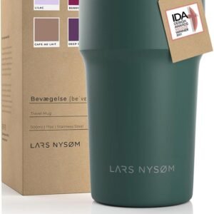 LARS NYSØM Taza térmica café para llevar | Termo Café para llevar de 0,5 litros con aislante | Travel mug de acero inoxidable a prueba de fugas para el café y el té (Pine Green, 500ml)