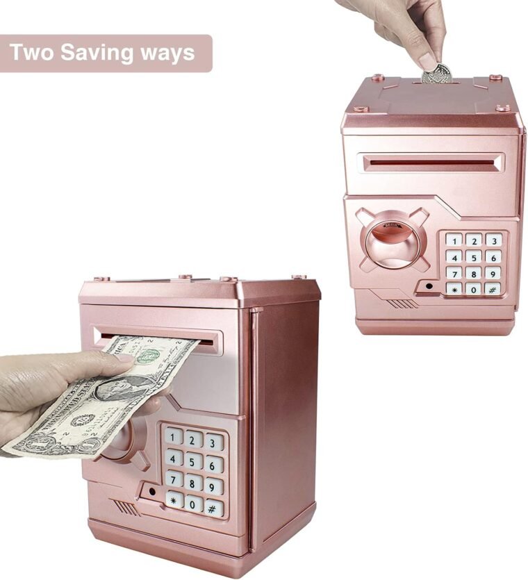 HUSAN Hucha electrónica para niños con código electrónico de cerditos, Mini cajero electrónico para Monedas ATM, Caja de Monedas, Juguete Divertido Regalo (Oro Rosa) - Imagen 2