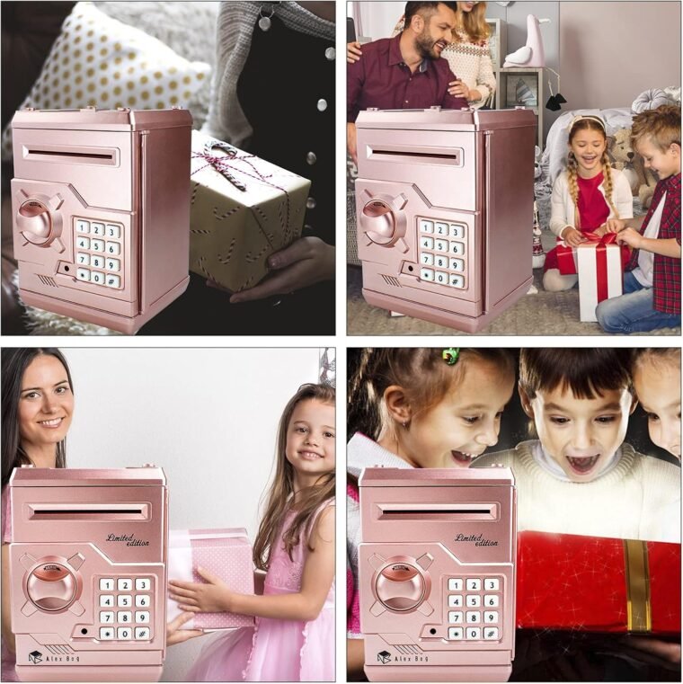 HUSAN Hucha electrónica para niños con código electrónico de cerditos, Mini cajero electrónico para Monedas ATM, Caja de Monedas, Juguete Divertido Regalo (Oro Rosa) - Imagen 6