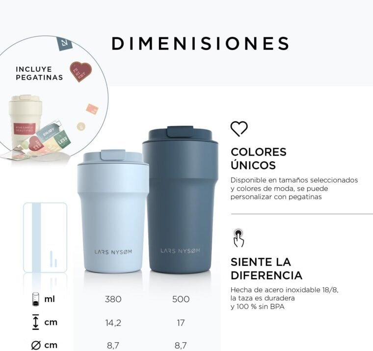 LARS NYSØM Taza térmica café para llevar | Termo Café para llevar de 0,38 litros con aislante | Travel mug de acero inoxidable a prueba de fugas para el café y el té (Lavender Purple, 380ml) - Imagen 4