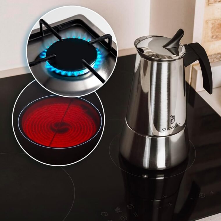 Cecotec Cafetera Italiana Piccolina 600, Capacidad 300 ml para 6 tazas, Diseño elegante en Acero, Filtro de Acero Inoxidable, Apta para todas las superficies, Válvula de seguridad, Cierre silicona - Imagen 6