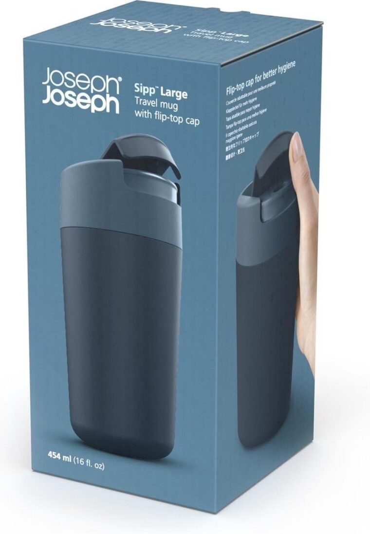 Joseph Joseph Sipp, Taza para llevar café y té, Vaso con tapa, a prueba de fugas, sin BPA, 454 ml, azul oscuro - Imagen 8