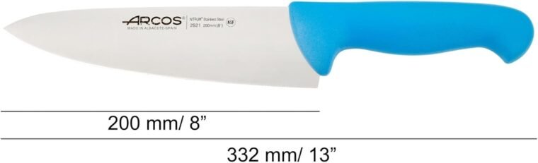 Arcos Cuchillo Cheferies 2900 - Hoja Acero Inoxidable Nitrum 8" con Mango Polipropileno Azul - Ergonómico y Plateado para Uso Pesado -istema identificación Color para una Mejor higiene. - Imagen 2