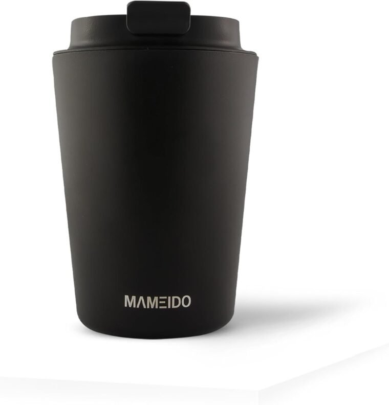 MAMEIDO Termo Cafe 350ml - Vaso Termico Antigoteo, Taza Termica acero inox sin BPA, Vaso Termo Cafe para llevar (Rich Black, 0,35l)