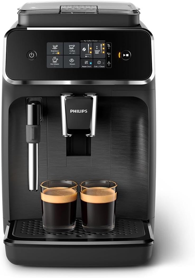 Philips Serie 2200 Cafetera Superautomática - Espumador de Leche Clásico, 2 tipos de café personalizables, Display Táctil, Negro Mate (EP2220/10)