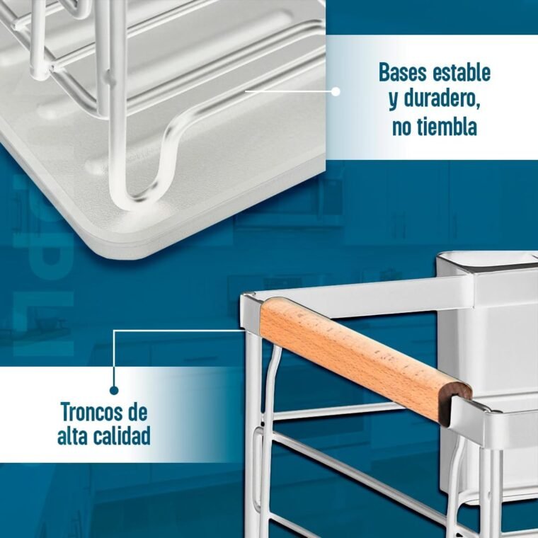 JUPPLIES Escurreplatos de Acero Inoxidable con Soporte para Utensilios Extraible, Portavasos y Estante de Gran Capacidad - Escurridor de Platos con Bandeja de Goteo - 41.5x31x11cm (Blanco) - Imagen 3