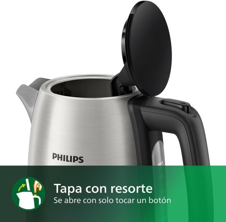 Philips Hervidor de Agua - 1.7L, Tapa con Resorte, Indicador Luminoso, Acero Inox, Base con Giro (HD9350/90) - Imagen 6