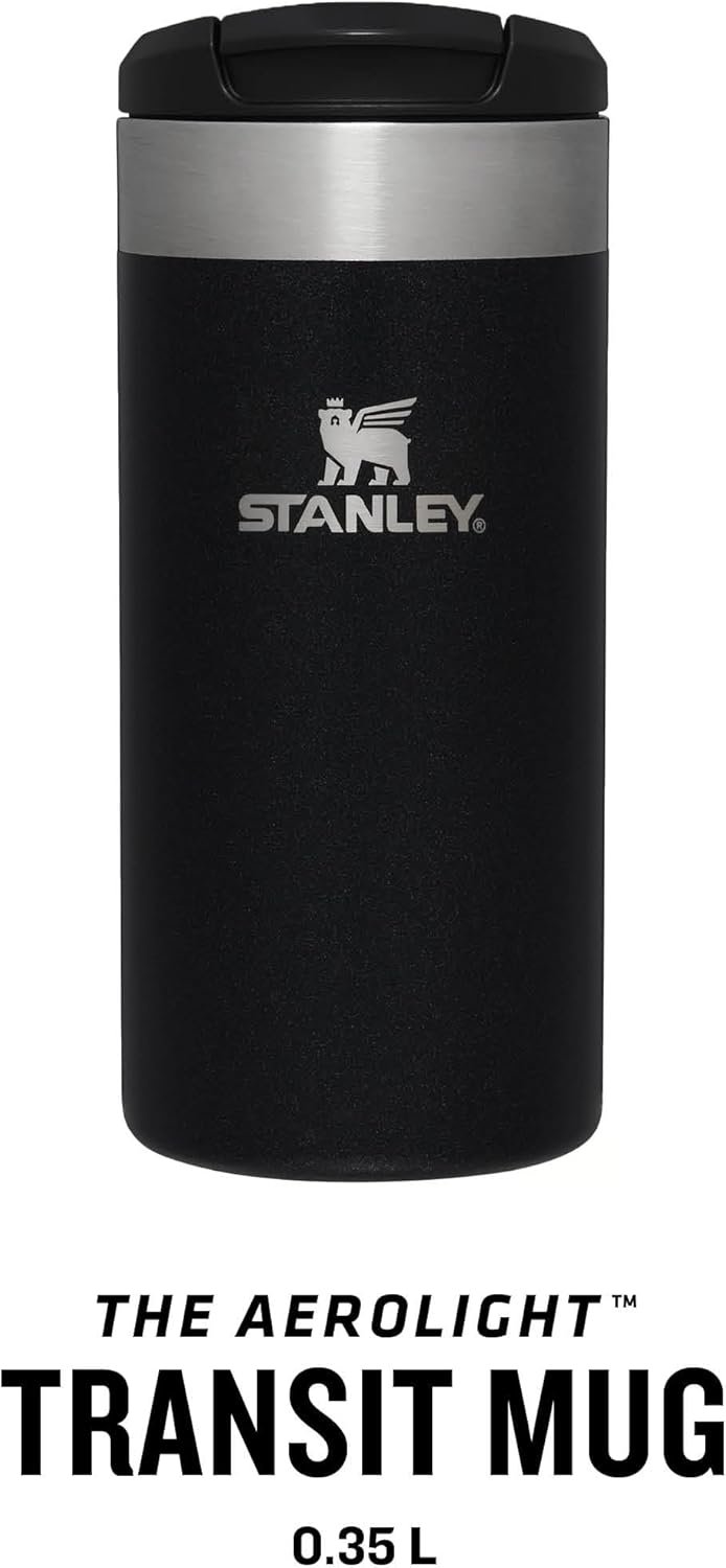 STANLEY Aerolight Transit Termo Cafe para Llevar 0.35L - Mantiene el Calor Durante 6 Horas - Compatible con Soporte para Coche - Taza Café Antifugas - Apta Para Lavavajillas - Black Metallic - Imagen 4