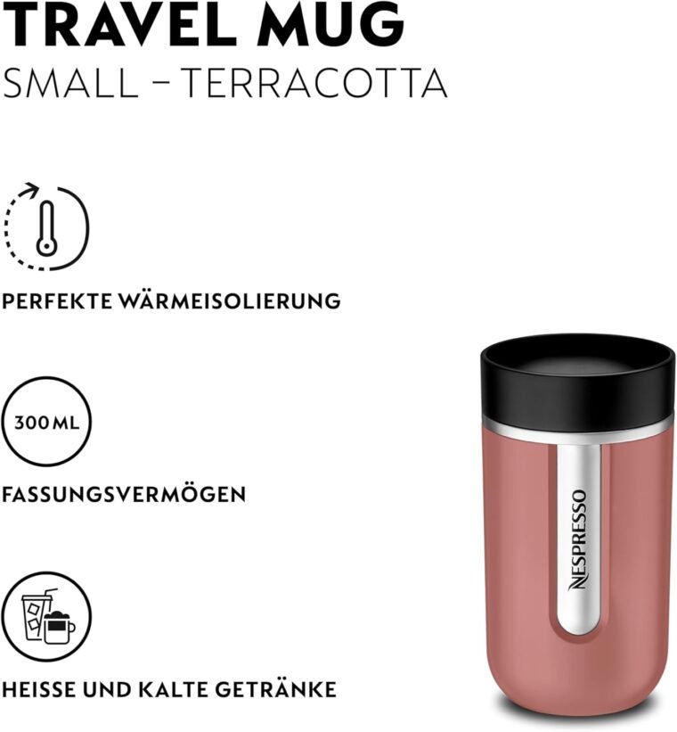 Nespresso Travel Mug Terracotta - Taza térmica (300 ml, a prueba de fugas) - Imagen 3