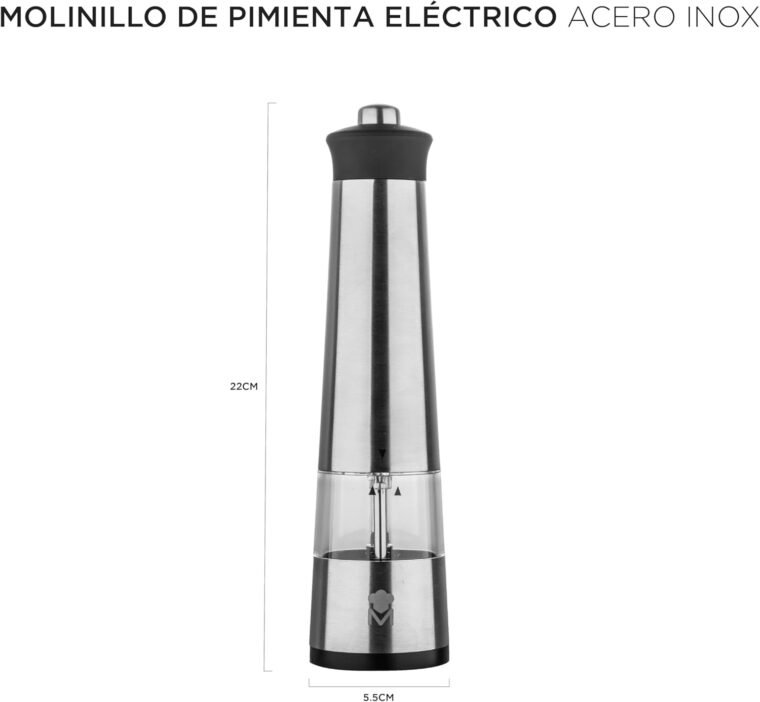 MOLINILLO DE PIMIENTA ELÉCTRICO 5.6X22CM ACERO INOX FOODIES COLLECTION MP - Imagen 2