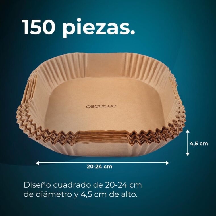 Cecotec Accesorios de Papel para Freidora de Aire sin Aceite Cecofry Paper Pack. Múltiples aplicaciones, 150 Piezas,. Material Seguro y Sostenible, Mejor limpieza, Fácil de Usar - Imagen 5