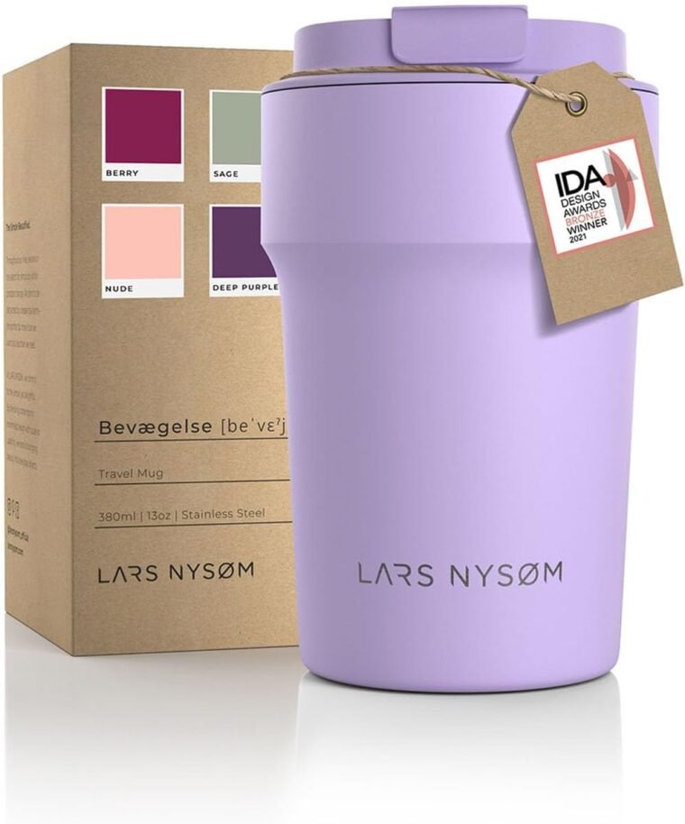 LARS NYSØM Taza térmica café para llevar | Termo Café para llevar de 0,38 litros con aislante | Travel mug de acero inoxidable a prueba de fugas para el café y el té (Lavender Purple, 380ml)