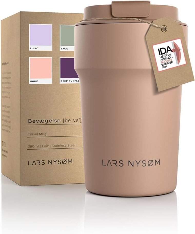 LARS NYSØM Taza térmica café para llevar | Termo Café para llevar de 0,38 litros con aislante | Travel mug de acero inoxidable a prueba de fugas para el café y el té (Mocha Brown, 380ml)