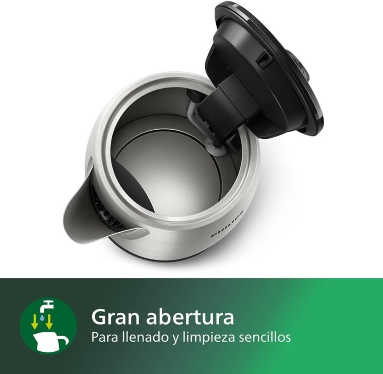 Philips Hervidor de Agua - 1.7L, Tapa con Resorte, Indicador Luminoso, Acero Inox, Base con Giro (HD9350/90) - Imagen 4