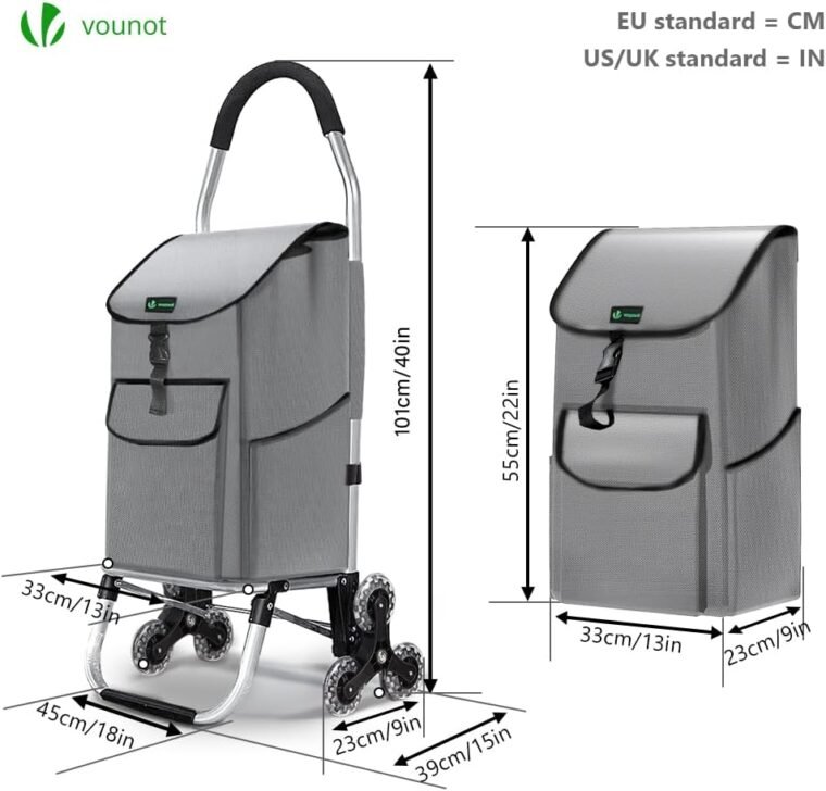 VOUNOT Carrito Compra Plegable de Aluminio, Carro de la Compra 6 Ruedas con Bolsa Oxford Desmontable, 45 L, Gris - Imagen 6