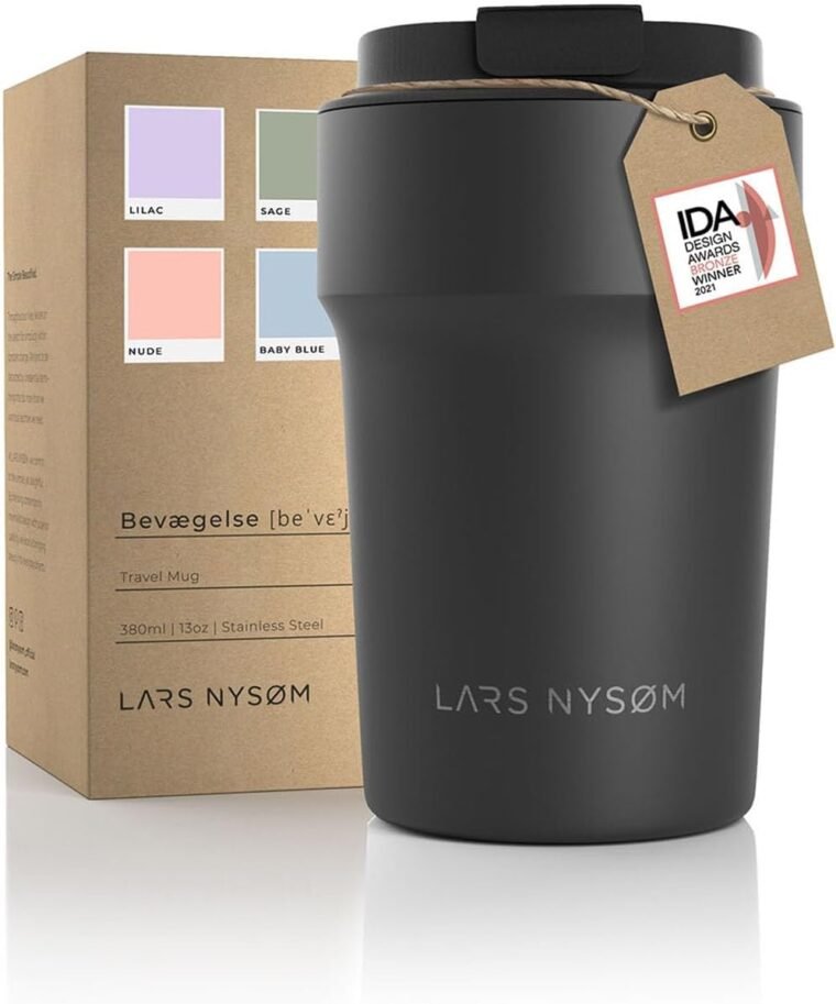 LARS NYSØM Taza térmica café para llevar | Termo Café para llevar de 0,38 litros con aislante | Travel mug de acero inoxidable a prueba de fugas para el café y el té (Carbon Black, 380ml)