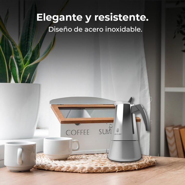 Cecotec Cafetera Italiana Piccolina 600, Capacidad 300 ml para 6 tazas, Diseño elegante en Acero, Filtro de Acero Inoxidable, Apta para todas las superficies, Válvula de seguridad, Cierre silicona - Imagen 9