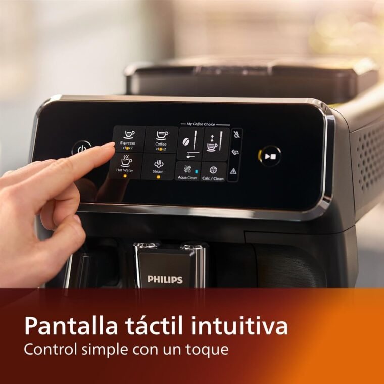 Philips Serie 2200 Cafetera Superautomática - Espumador de Leche Clásico, 2 tipos de café personalizables, Display Táctil, Negro Mate (EP2220/10) - Imagen 4