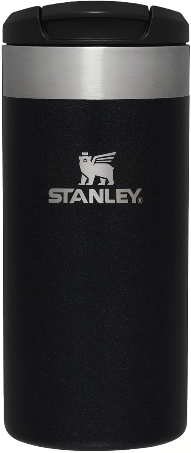 STANLEY Aerolight Transit Termo Cafe para Llevar 0.35L - Mantiene el Calor Durante 6 Horas - Compatible con Soporte para Coche - Taza Café Antifugas - Apta Para Lavavajillas - Black Metallic