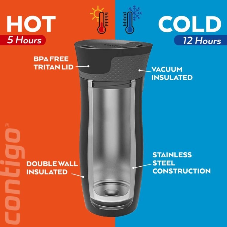 Contigo West Loop Autoseal vaso térmico, vaso aislante de acero inoxidable, termo para café, sin BPA, vaso de viaje antiderrame con tapa de fácil limpieza, mantiene el calor hasta por 5 h, 470 ml - Imagen 2