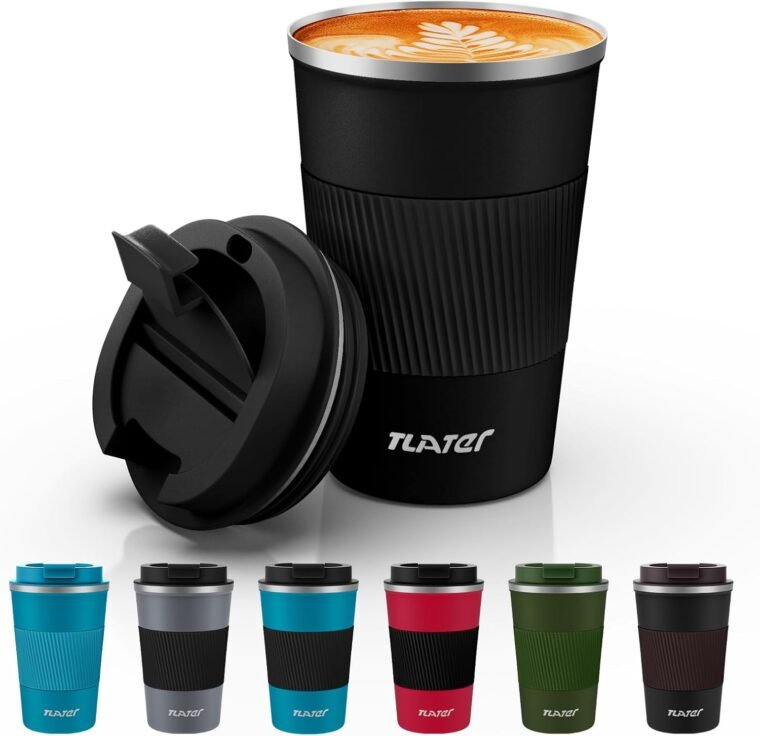 Tlater Termo para Cafe, 380ml/13oz Vaso Termico Cafe para Llevar con Tapa - Taza Termo - Acero Inoxidable al Vacío de Doble pared Termo Cafe Pequeño para Bebidas Frías y Calientes, Café, Agua y Té