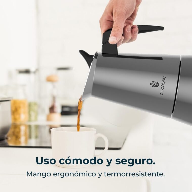 Cecotec Cafetera Italiana Piccolina 400, Capacidad 200 ml para 4 tazas, Diseño elegante en Acero, Filtro de Acero Inoxidable, Apta para todas las superficies, Válvula de seguridad, Cierre silicona - Imagen 8