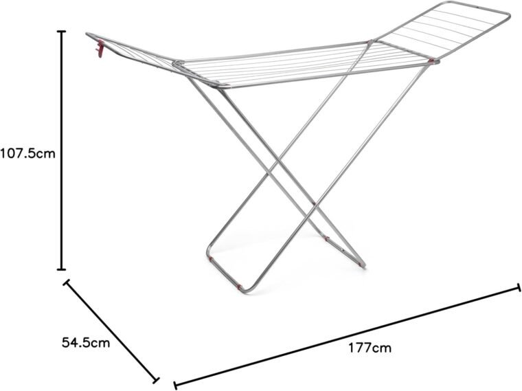 Rayen | Tendedero con alas | Superficie de tendido de 19 m | Sistema de bloqueo de alas | Tendedero plegable y antideslizante|Para interior y exterior|182 x 55 x 102 cm Color Acero|19 metros - Imagen 5