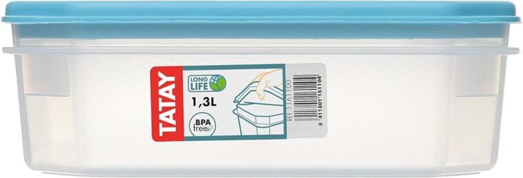 Tatay Fiambrera de Alimentos, Hermética, 1.3L de Capacidad, Tapa Flexible a Presión, Libre de BPA, Apto Microondas y Lavavajillas, Color Azul, Medidas: 18,5 x 18,5 x 6,1 cm - Imagen 2