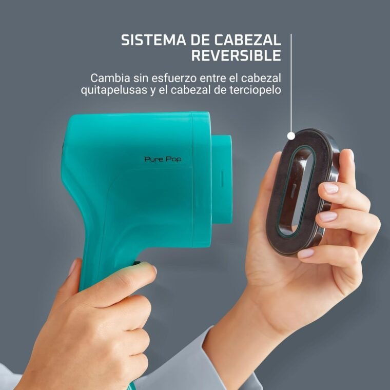 Rowenta Pure Pop DR2024 - Cepillo de vapor de 1300 W con salida de vapor de hasta 20 gr/min que plancha y purifica, elimina pelusas y pelo, cabezales reversibles, diseño para viaje, color verde - Imagen 4