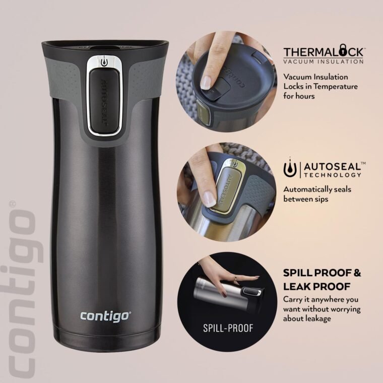 Contigo West Loop Autoseal vaso térmico, vaso aislante de acero inoxidable, termo para café, sin BPA, vaso de viaje antiderrame con tapa de fácil limpieza, mantiene el calor hasta por 5 h, 470 ml - Imagen 8