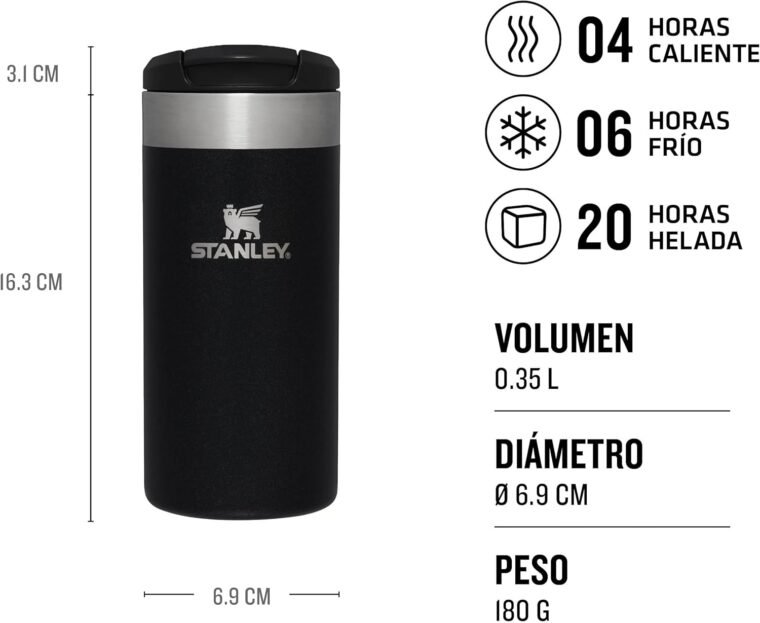 STANLEY Aerolight Transit Termo Cafe para Llevar 0.35L - Mantiene el Calor Durante 6 Horas - Compatible con Soporte para Coche - Taza Café Antifugas - Apta Para Lavavajillas - Black Metallic - Imagen 3