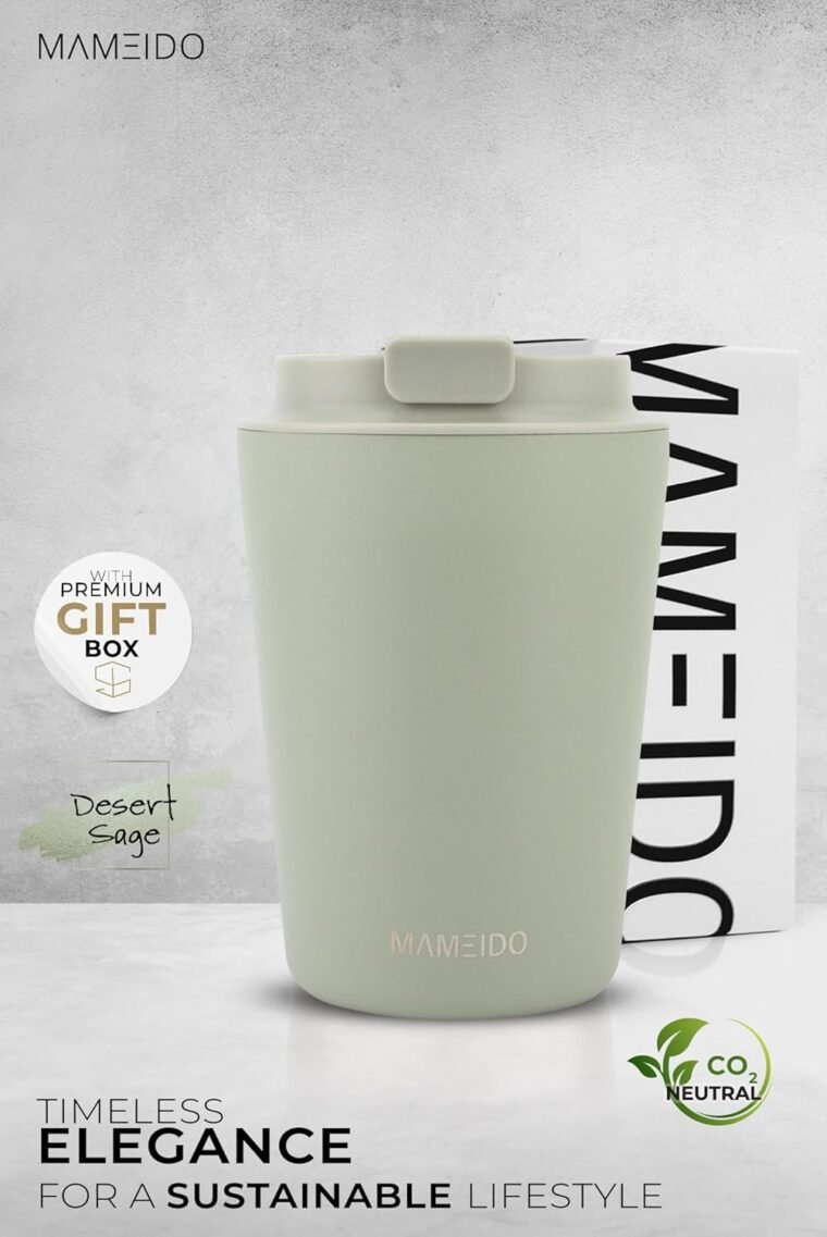 MAMEIDO Termo Cafe 350ml - Vaso Termico Antigoteo, Taza Termica acero inox sin BPA, Vaso Termo Cafe para llevar (Desert Sage, 0,35l) - Imagen 2