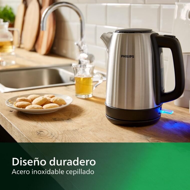 Philips Hervidor de Agua - 1.7L, Tapa con Resorte, Indicador Luminoso, Acero Inox, Base con Giro (HD9350/90) - Imagen 3