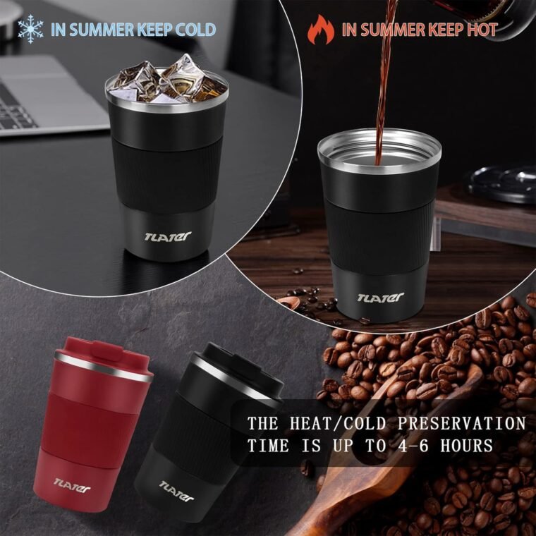 Tlater Termo para Cafe, 380ml/13oz Vaso Termico Cafe para Llevar con Tapa - Taza Termo - Acero Inoxidable al Vacío de Doble pared Termo Cafe Pequeño para Bebidas Frías y Calientes, Café, Agua y Té - Imagen 6