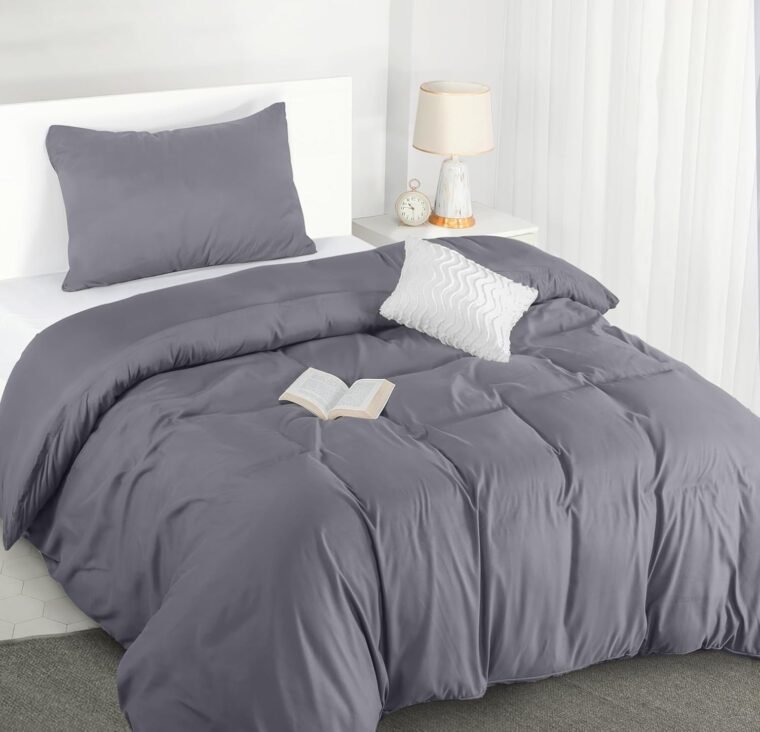 Utopia Bedding Funda Nordica Cama 90 - Microfibra Juego de Funda de Edredon 135x200 cm y 1 Funda de Almohada 50x75 cm (Gris)