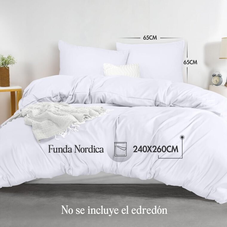 Utopia Bedding Funda Nordica Cama 180 - Microfibra Juego de Funda Nordica 240x260 cm y 2 Fundas de Almohada 65x65 cm (Blanco) - Imagen 2