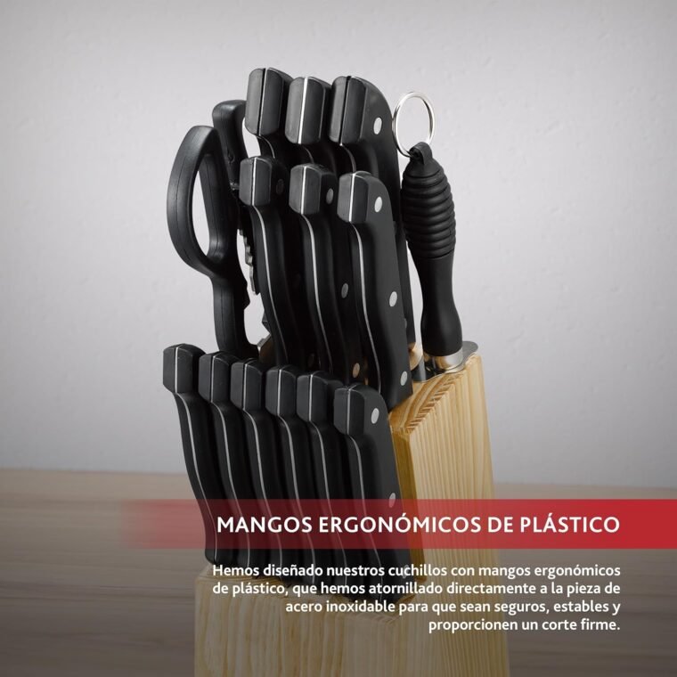 RENBERG Tenessy | Cuchillos de Cocina | Set Completo de 15 Piezas con Tacoma de Madera | Perfectos para Cortar Todo Tipo de Ingredientes | Cocina Profesional | Fabricados en Acero Inoxidable - Imagen 4