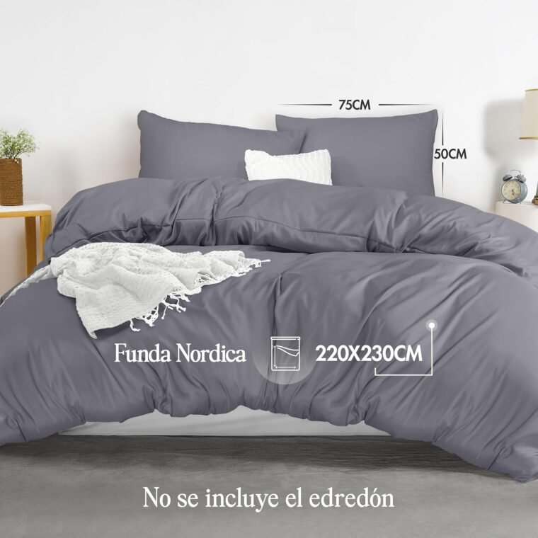 Utopia Bedding Funda Nordica Cama 150 - Microfibra Juego de Funda Edredon 230x220 cm y 2 Fundas de Almohada 50x75 cm (Gris) - Imagen 2