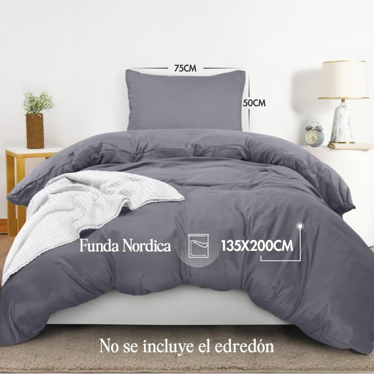 Utopia Bedding Funda Nordica Cama 90 - Microfibra Juego de Funda de Edredon 135x200 cm y 1 Funda de Almohada 50x75 cm (Gris) - Imagen 2