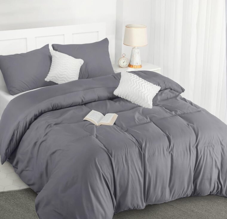 Utopia Bedding Funda Nordica Cama 150 - Microfibra Juego de Funda Edredon 230x220 cm y 2 Fundas de Almohada 50x75 cm (Gris)