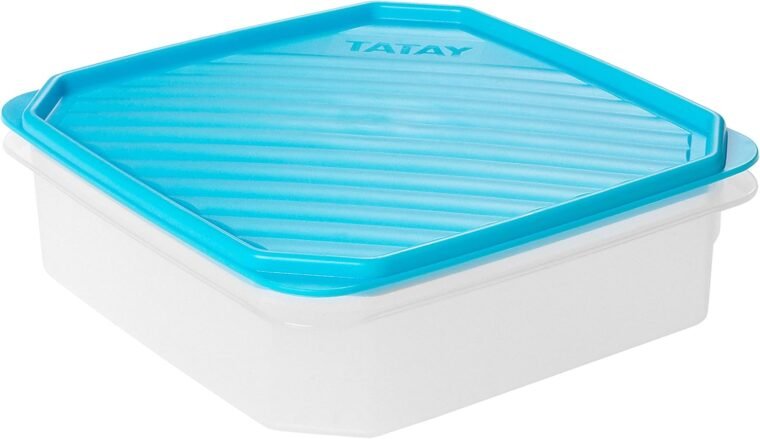 Tatay Fiambrera de Alimentos, Hermética, 1.3L de Capacidad, Tapa Flexible a Presión, Libre de BPA, Apto Microondas y Lavavajillas, Color Azul, Medidas: 18,5 x 18,5 x 6,1 cm