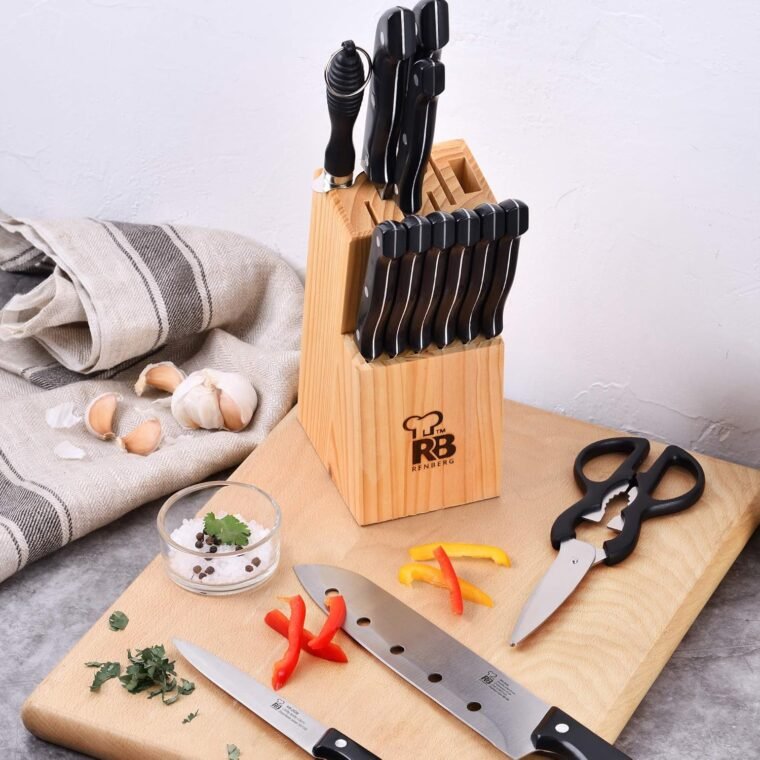 RENBERG Tenessy | Cuchillos de Cocina | Set Completo de 15 Piezas con Tacoma de Madera | Perfectos para Cortar Todo Tipo de Ingredientes | Cocina Profesional | Fabricados en Acero Inoxidable - Imagen 5